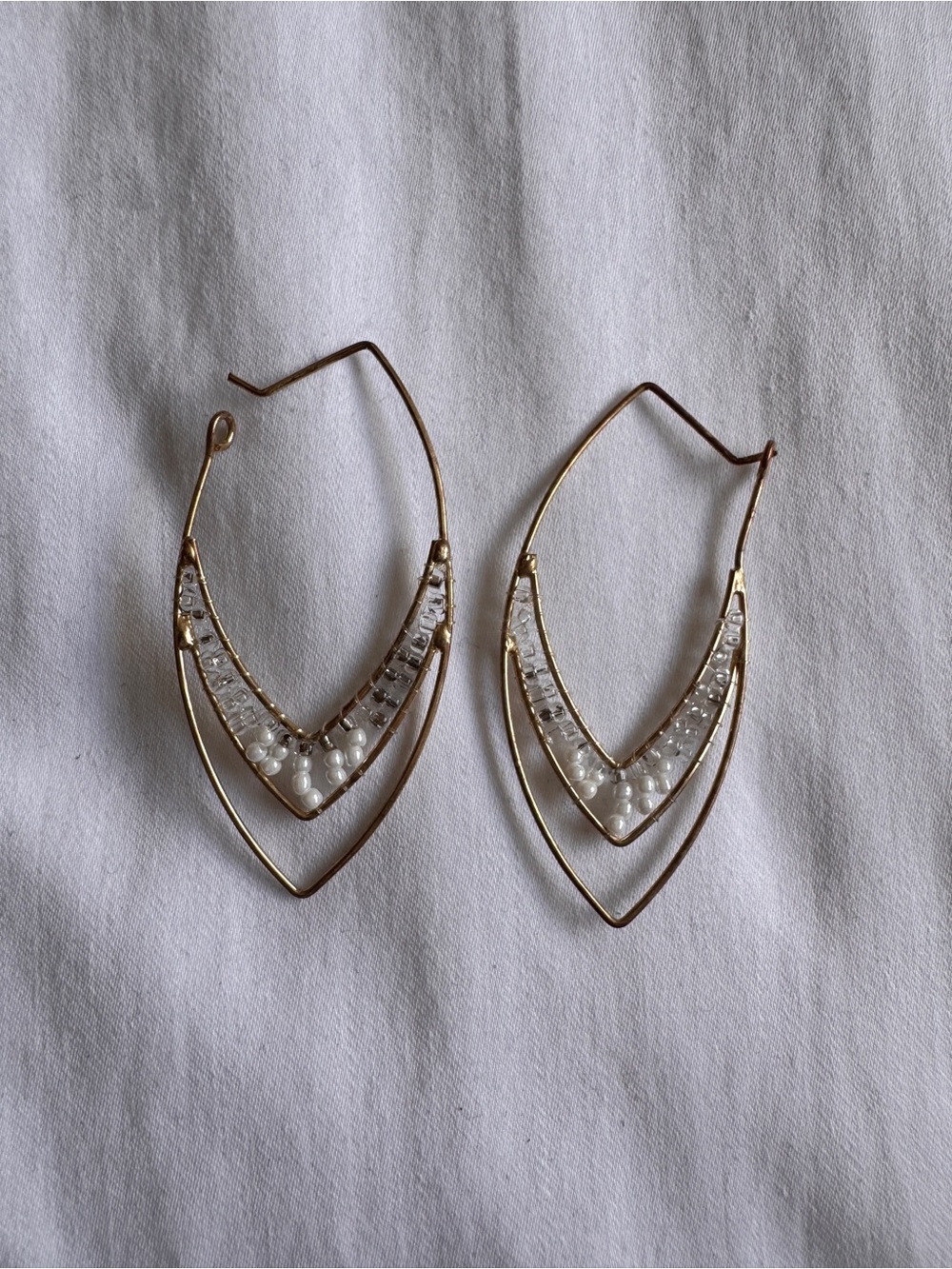 Universal Thread Gold-Tone Double V Hoop Earrings with White Beads